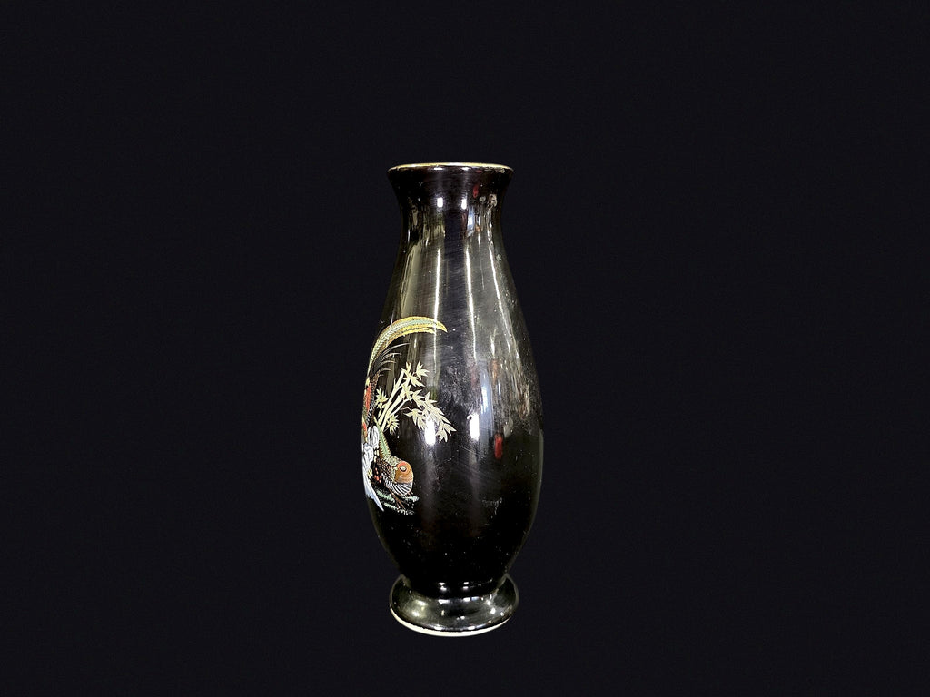 Chokin Style Porcelain Pheasant Bud Vase