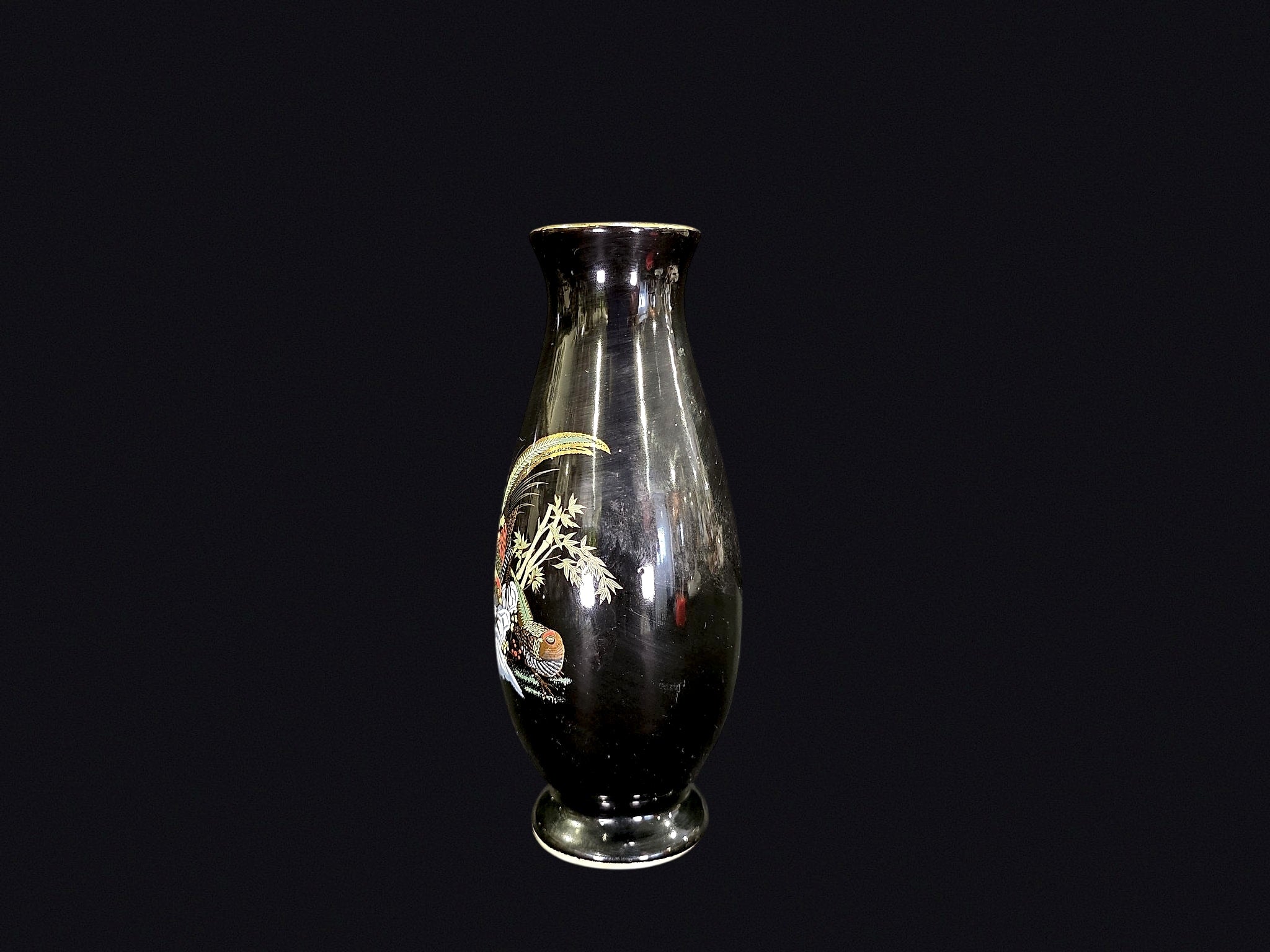Chokin Style Porcelain Pheasant Bud Vase