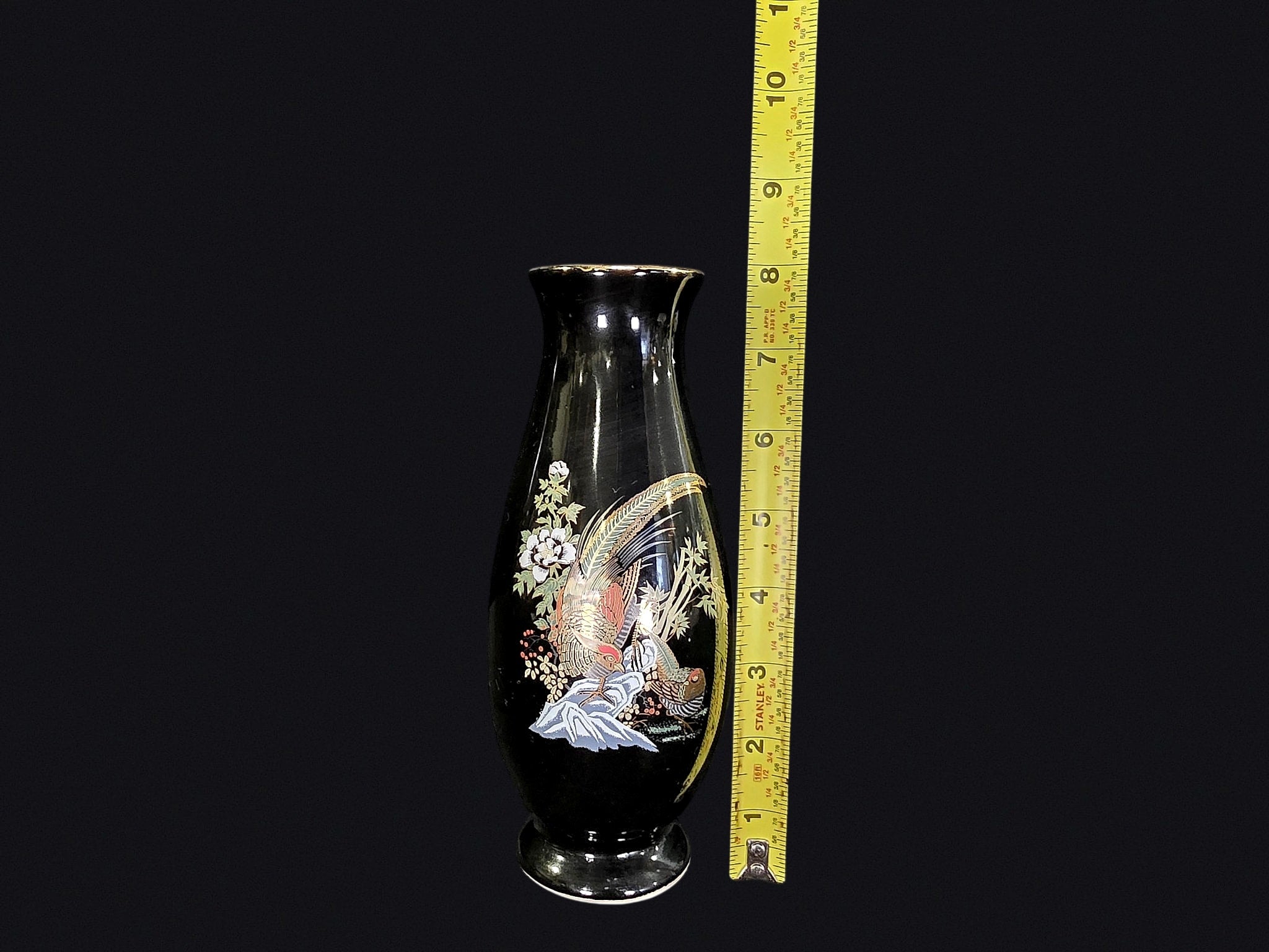 Chokin Style Porcelain Pheasant Bud Vase