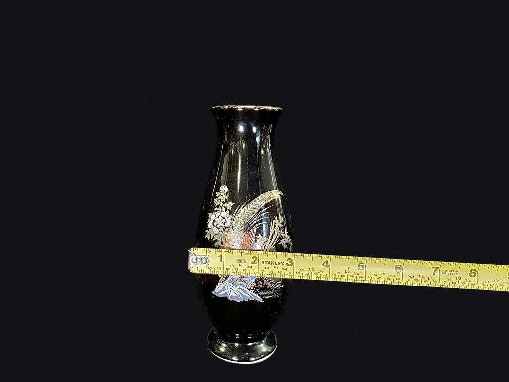 Chokin Style Porcelain Pheasant Bud Vase