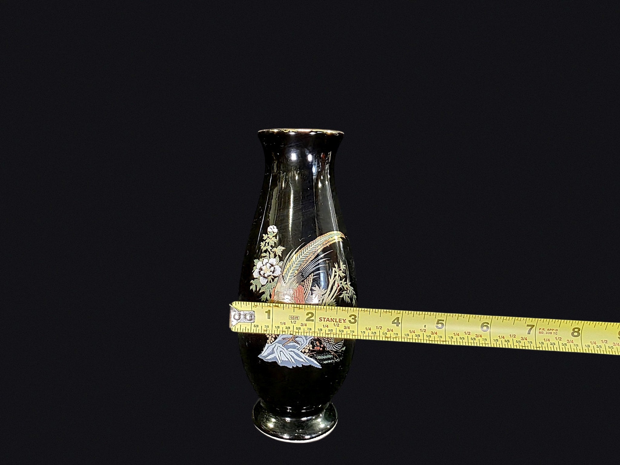 Chokin Style Porcelain Pheasant Bud Vase