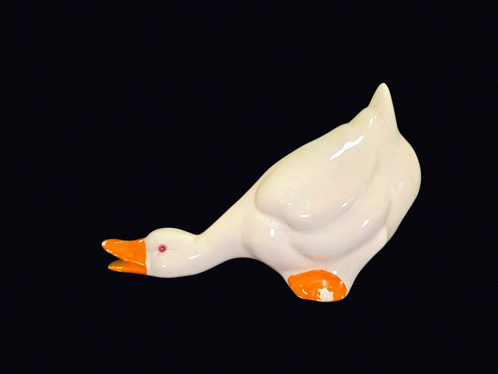 Porcelain Goose Figurine Grazing Pose 11in