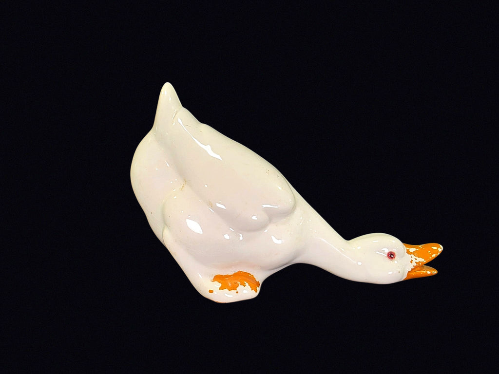 Porcelain Goose Figurine Grazing Pose 11in