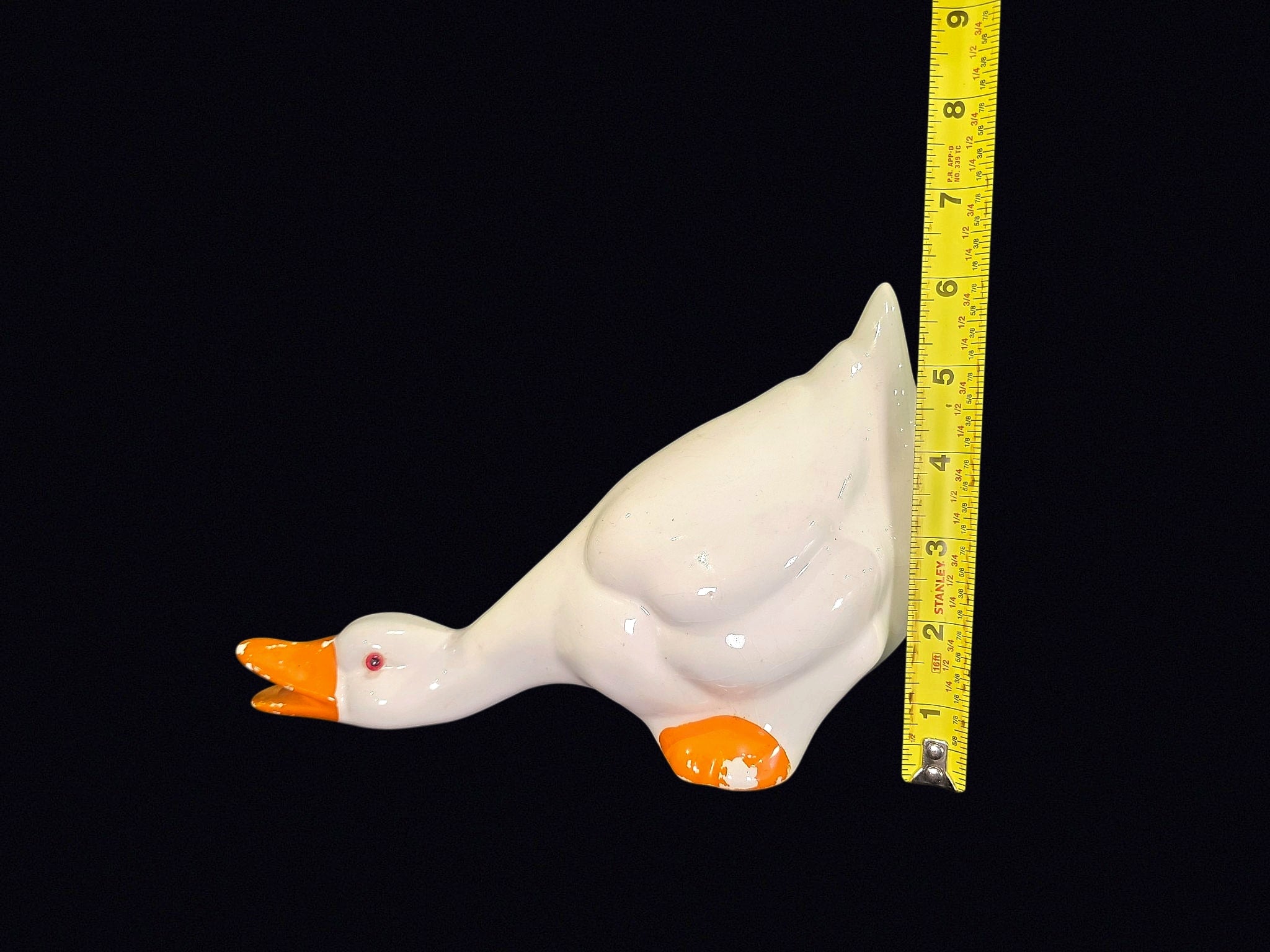 Porcelain Goose Figurine Grazing Pose 11in