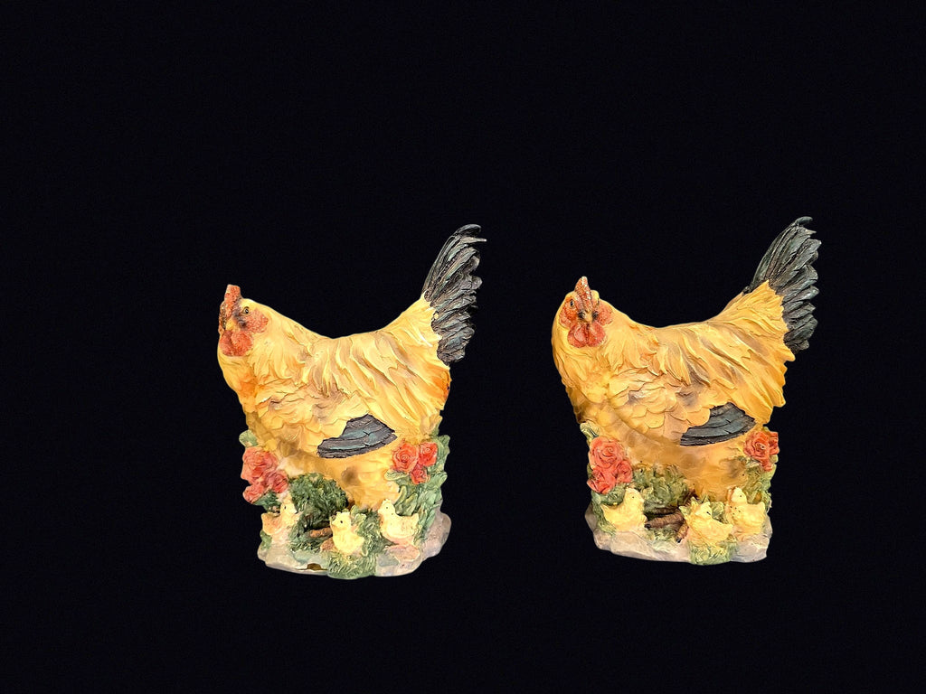 Resin Hen and Chicks Figurines Pair