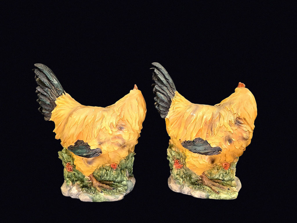 Resin Hen and Chicks Figurines Pair