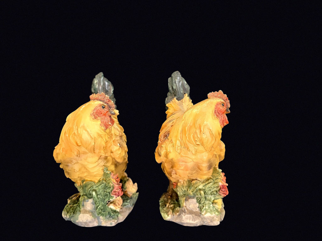 Resin Hen and Chicks Figurines Pair