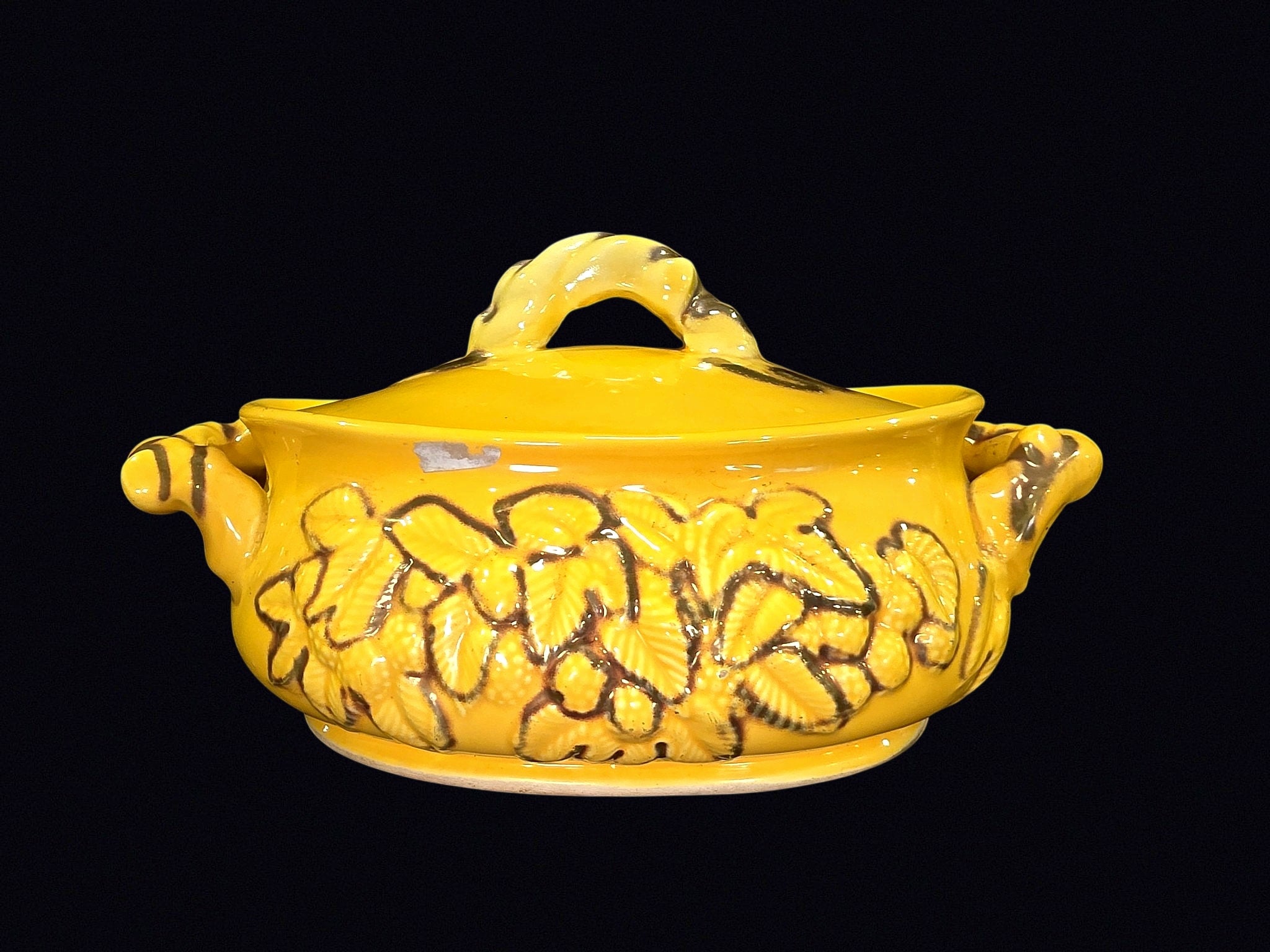 Yellow Majolica Grape Tureen Mid-Century