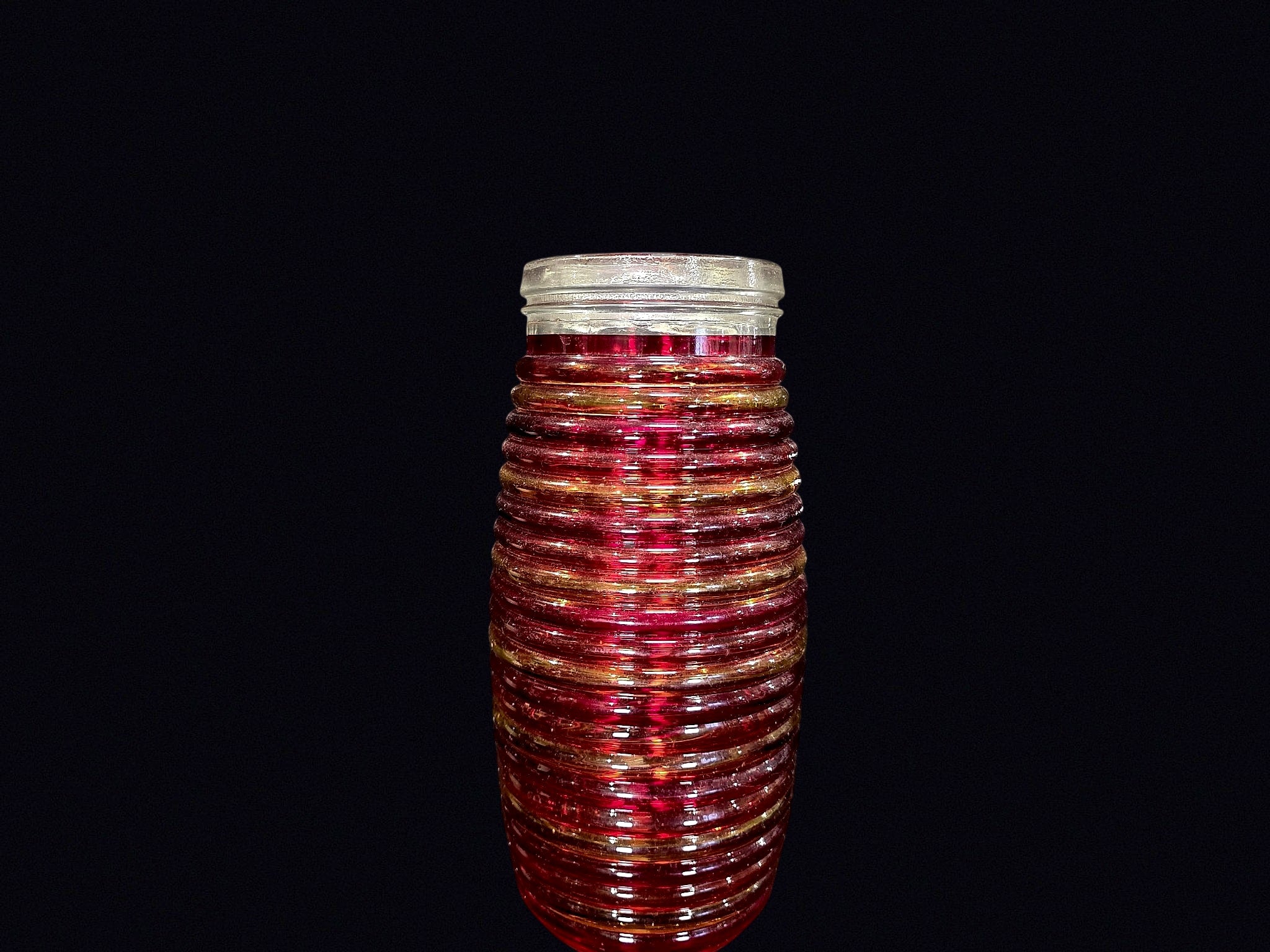 Cranberry Flash Glass Beehive Jar Mid 20th C