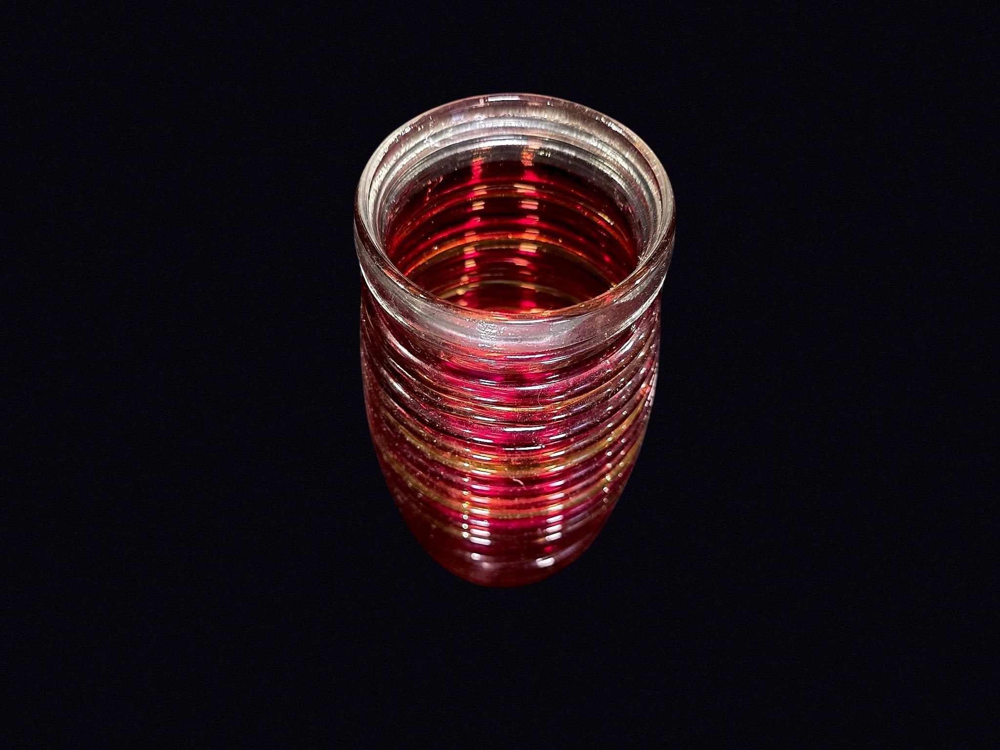 Cranberry Flash Glass Beehive Jar Mid 20th C