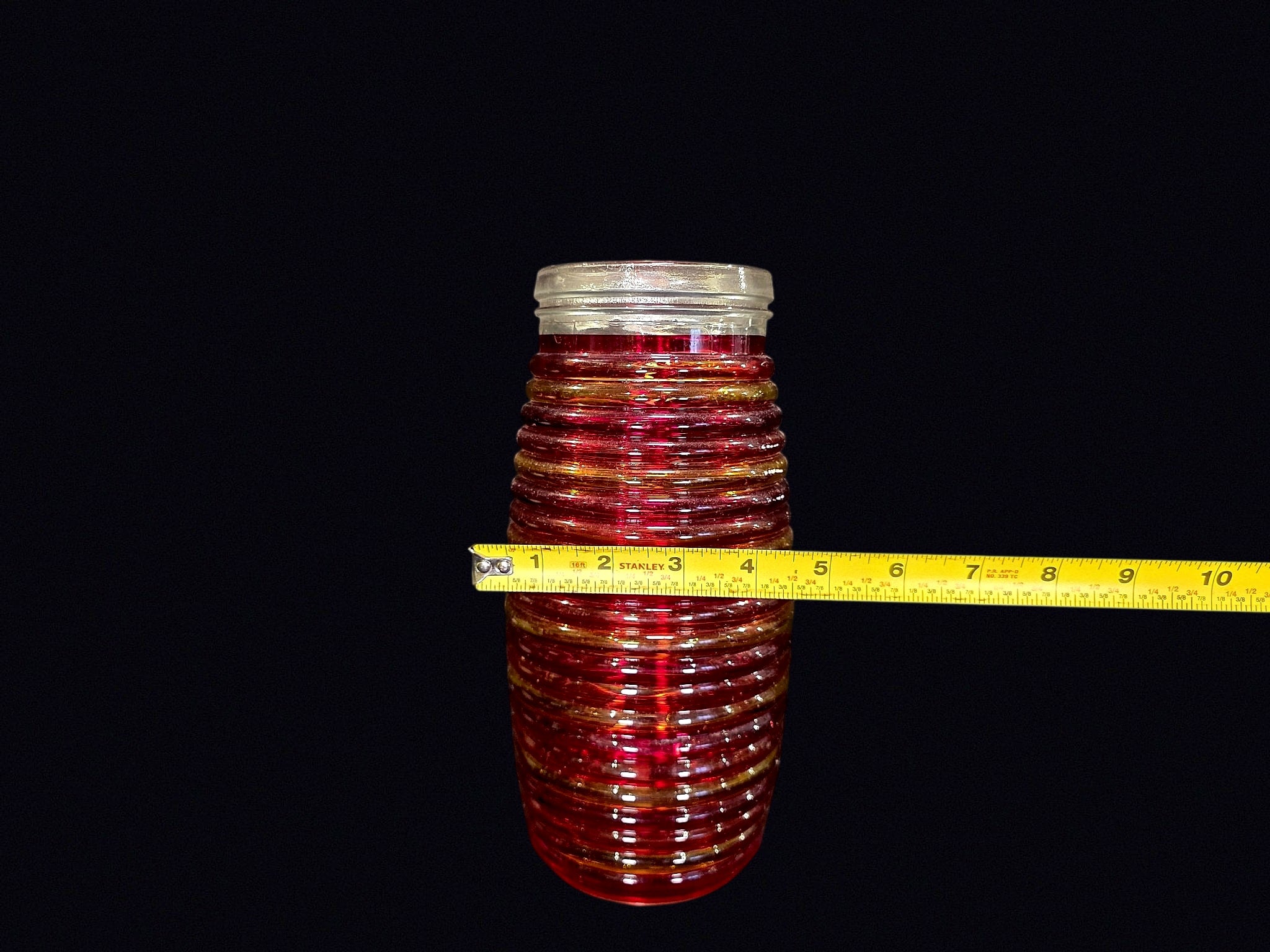 Cranberry Flash Glass Beehive Jar Mid 20th C