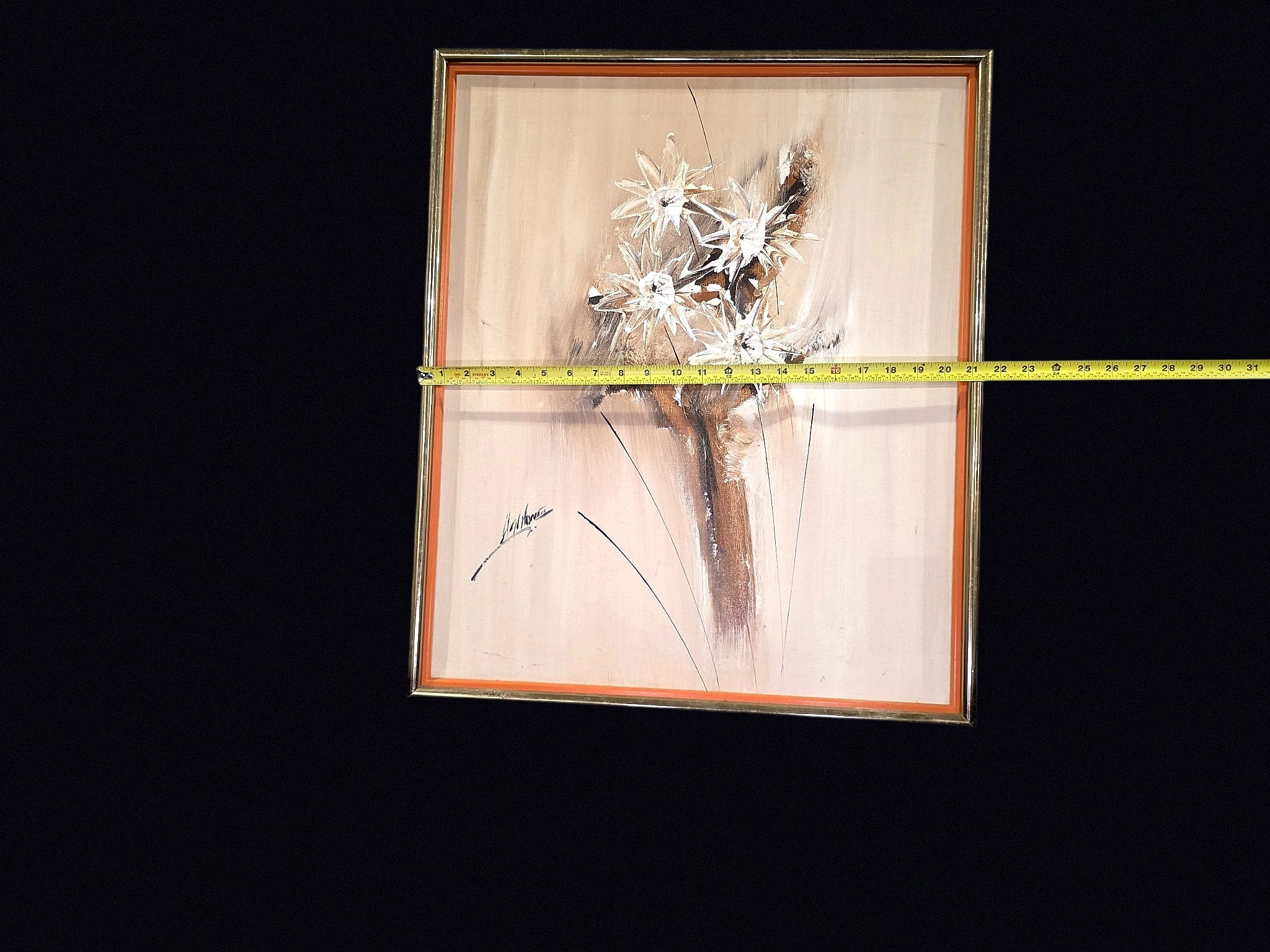 Signed Thistle Floral Oil Painting Framed