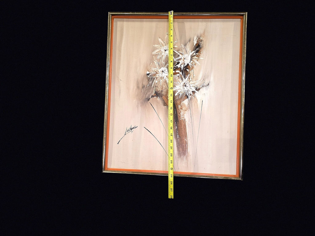 Signed Thistle Floral Oil Painting Framed