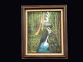Late 20th C Oil Waterfall Forest Bridge Framed