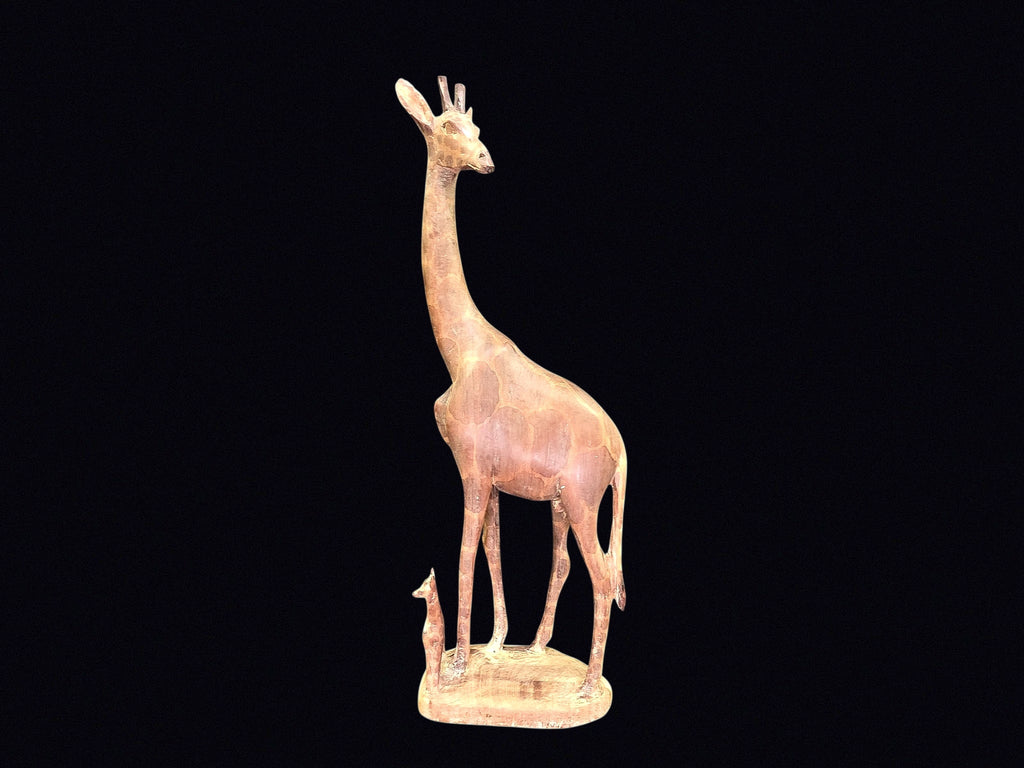 African Carved Wood Giraffe & Calf 18in