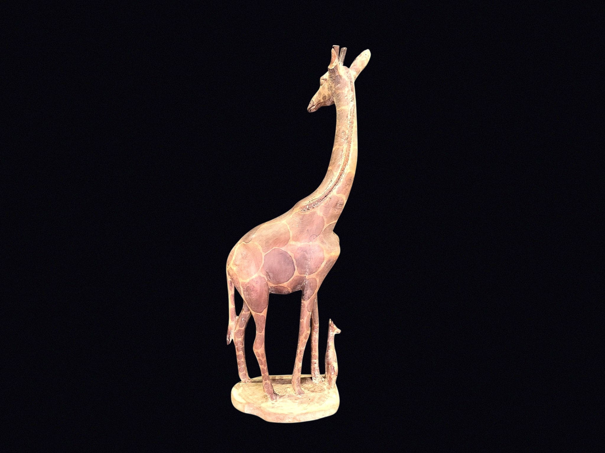 African Carved Wood Giraffe & Calf 18in