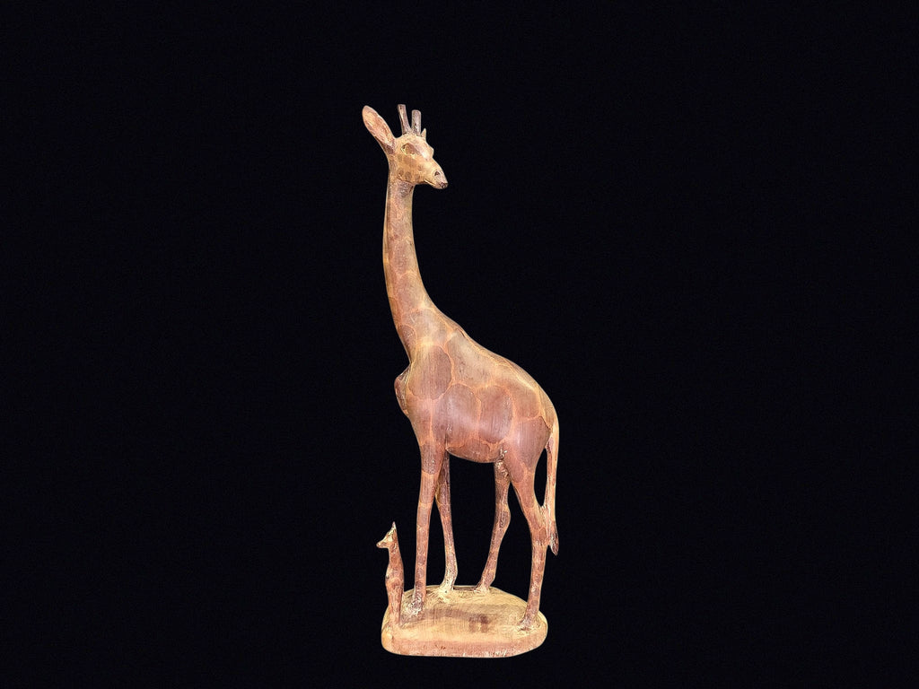 African Carved Wood Giraffe & Calf 18in