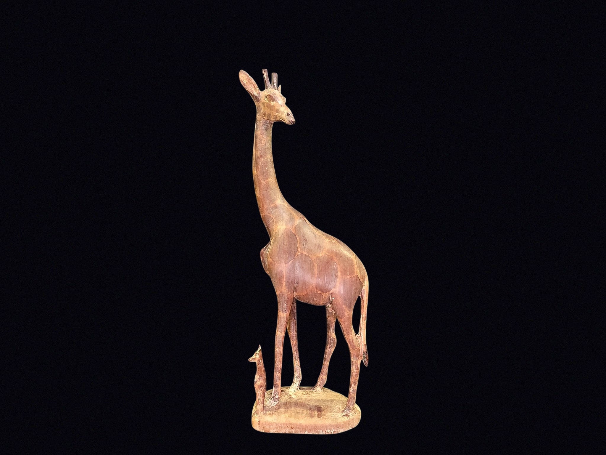 African Carved Wood Giraffe & Calf 18in