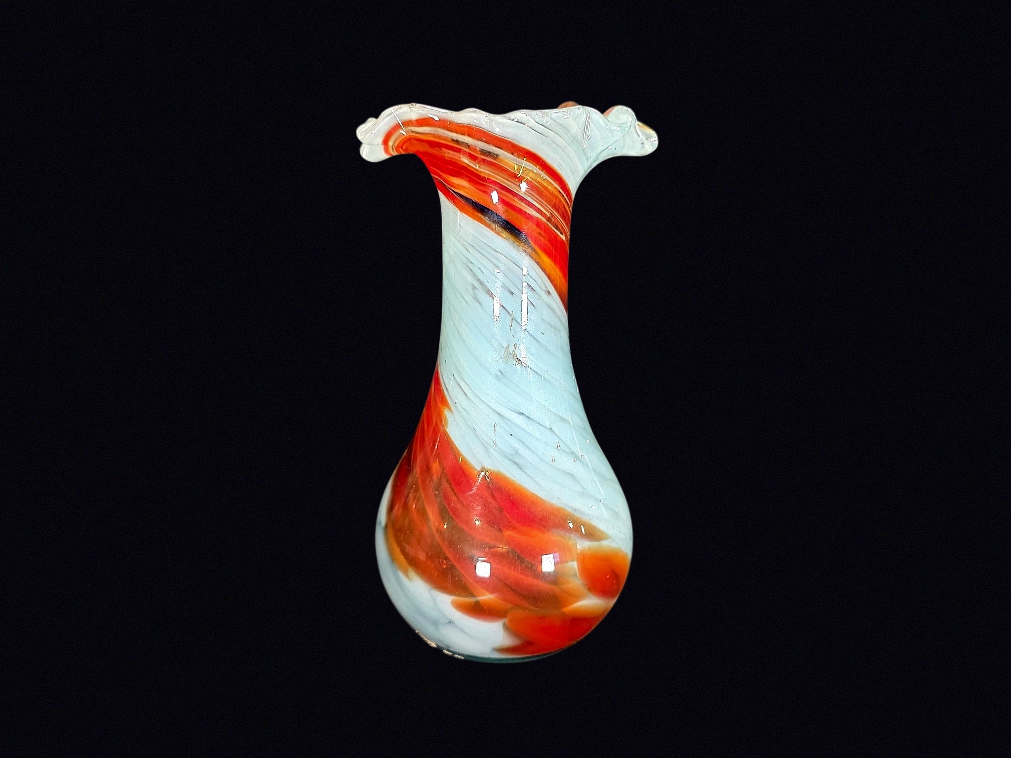 Murano Style Art Glass Ruffled Bud Vase 9in