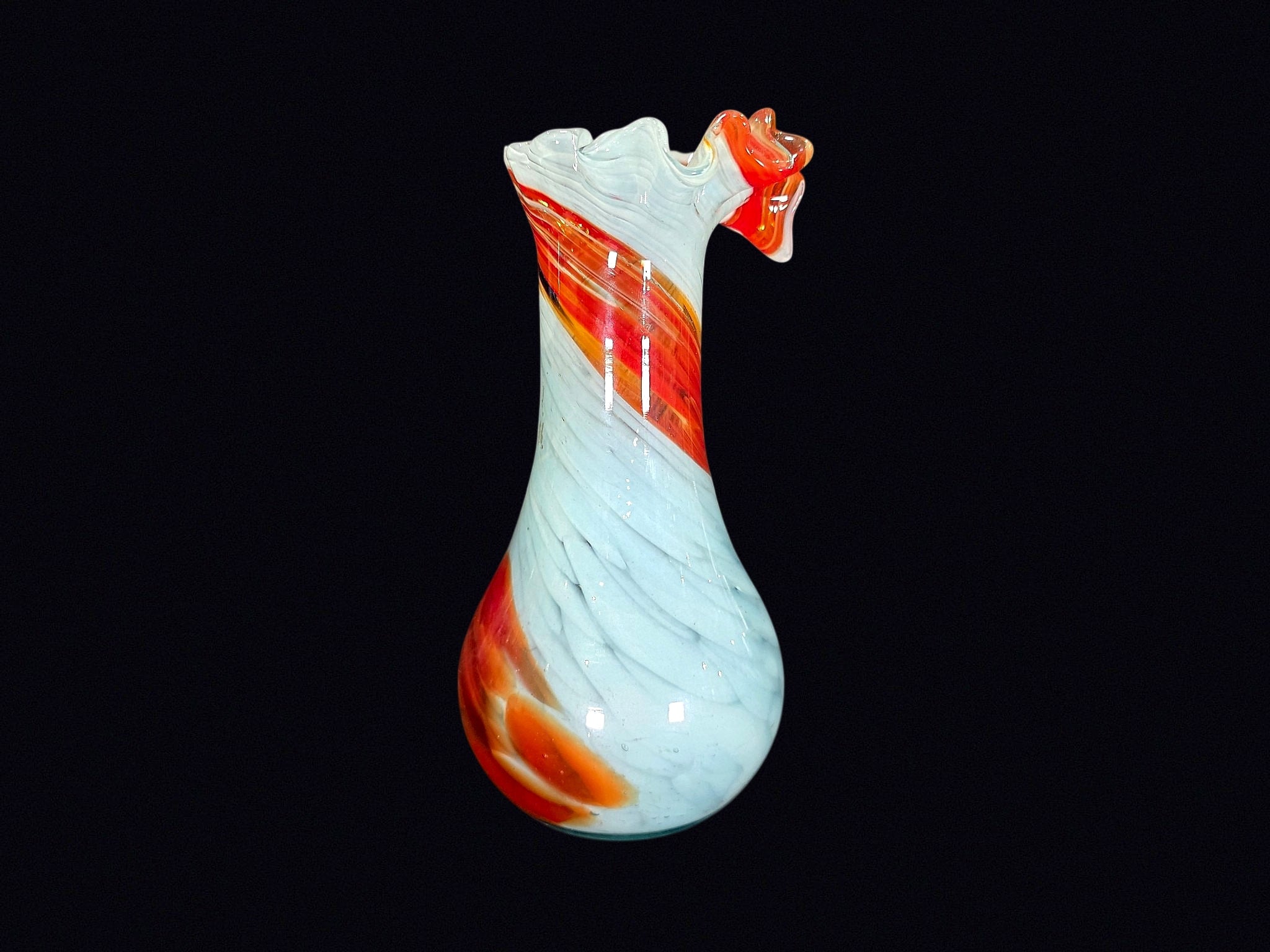 Murano Style Art Glass Ruffled Bud Vase 9in