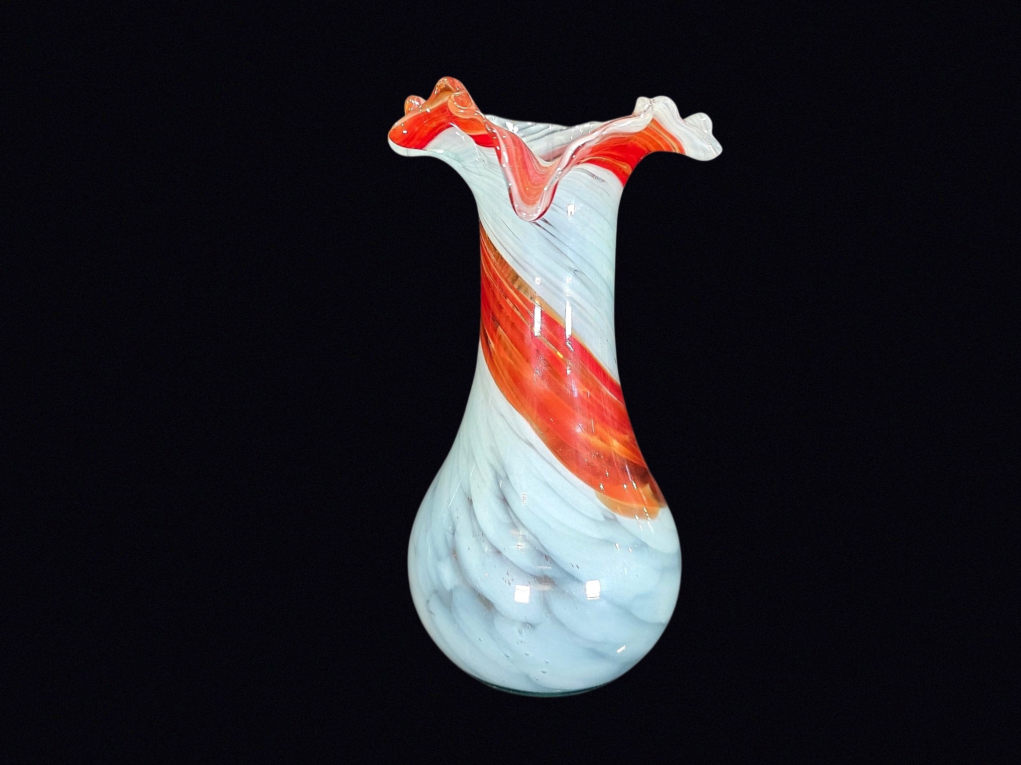 Murano Style Art Glass Ruffled Bud Vase 9in