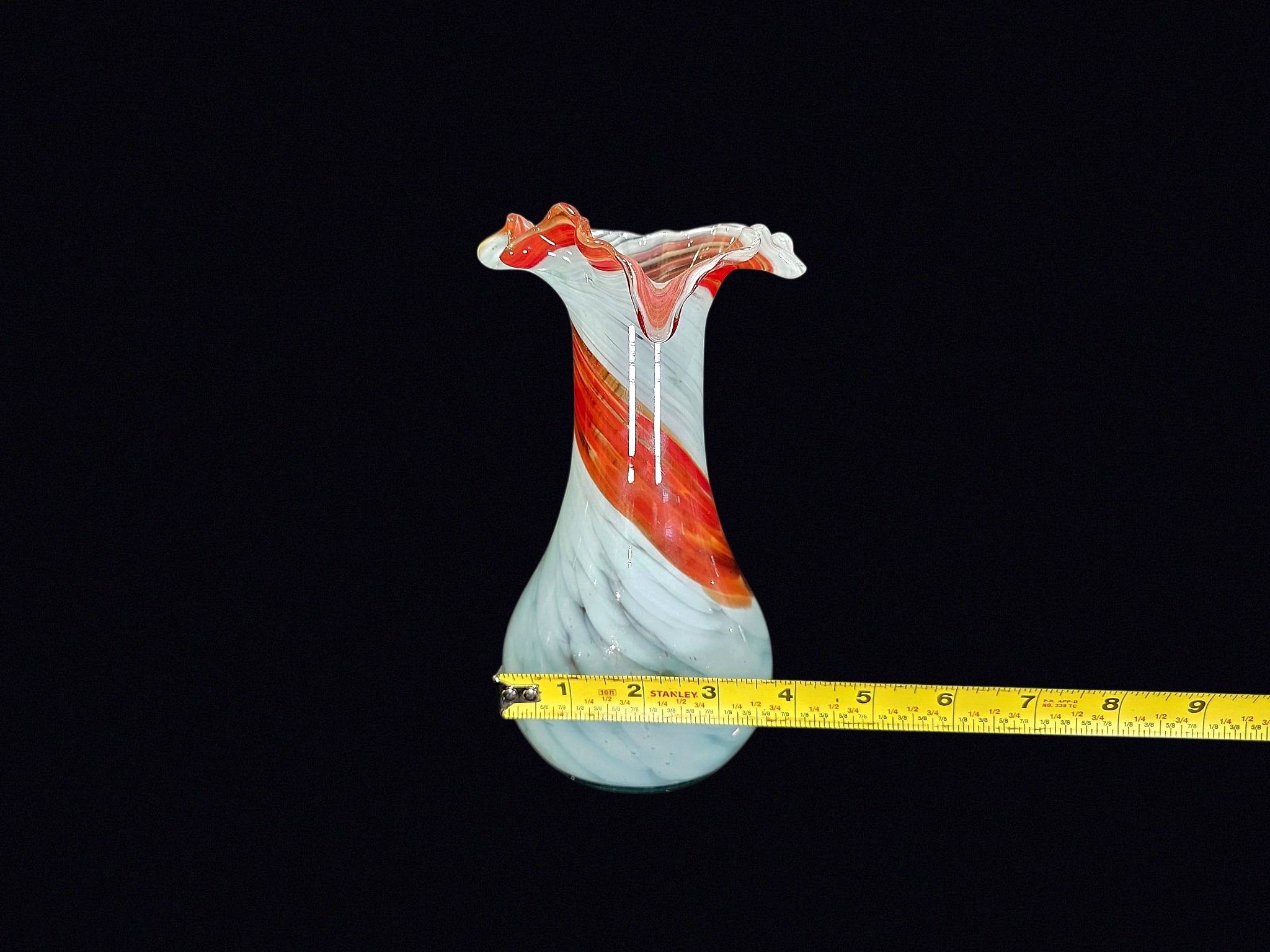 Murano Style Art Glass Ruffled Bud Vase 9in