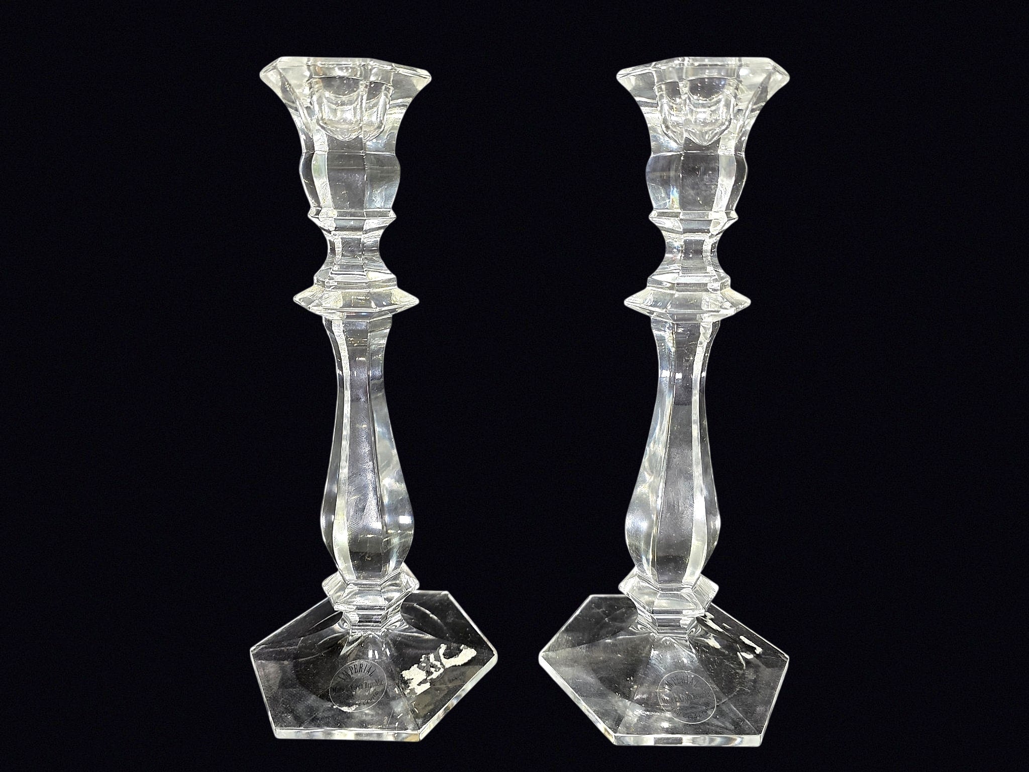 Partylite Crystal Candlesticks Pair 10.5in
