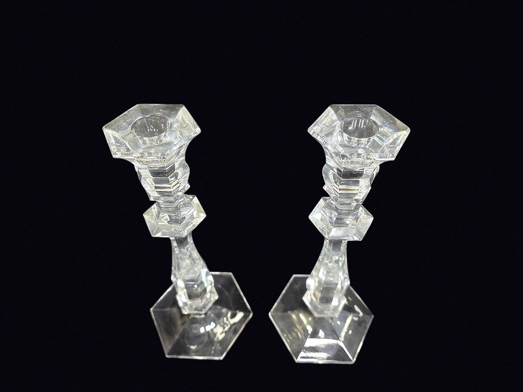 Partylite Crystal Candlesticks Pair 10.5in