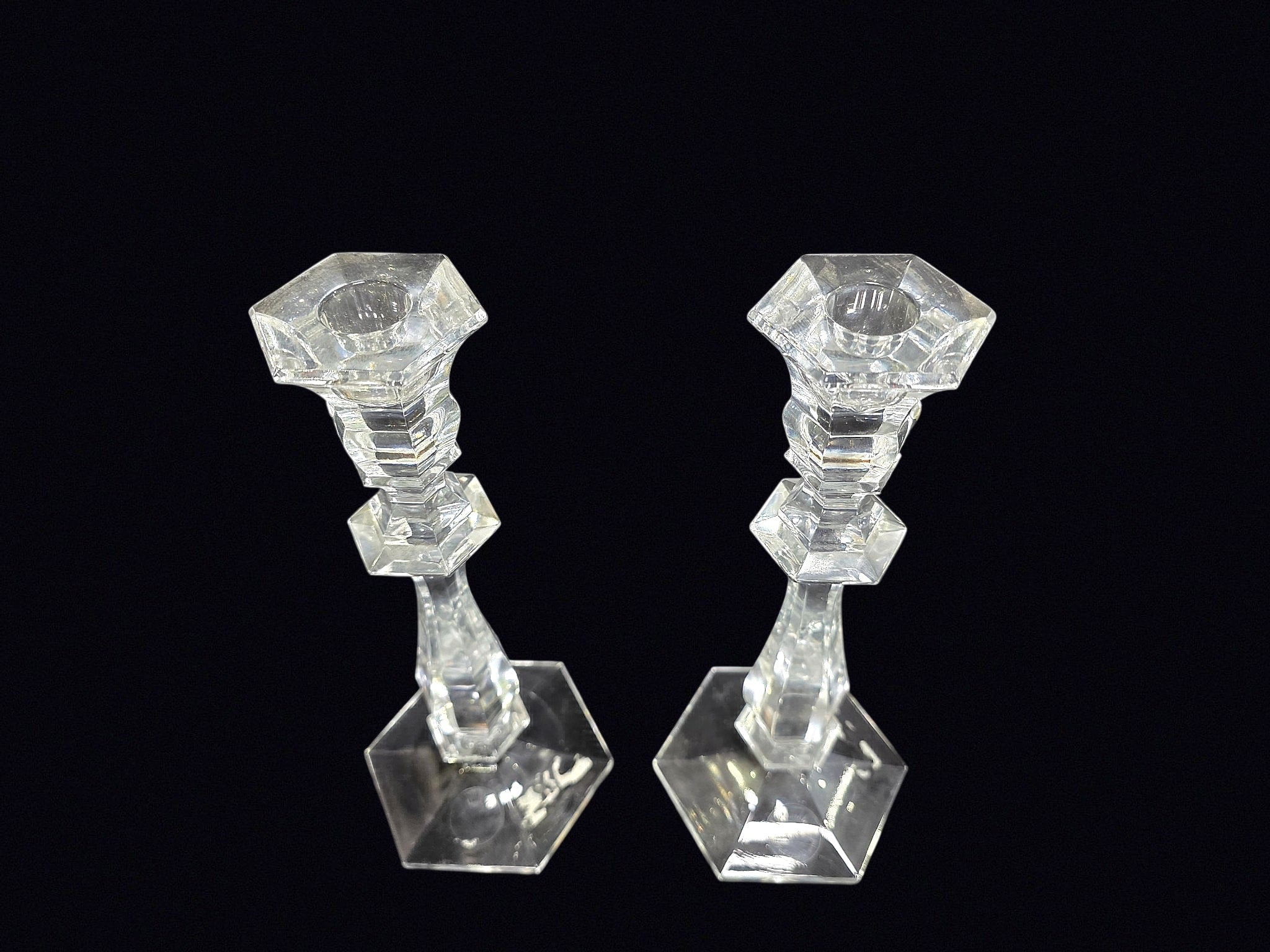Partylite Crystal Candlesticks Pair 10.5in