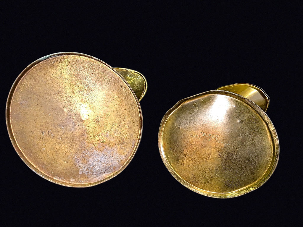 English Brass Tavern Scene Jugs Pair c1950