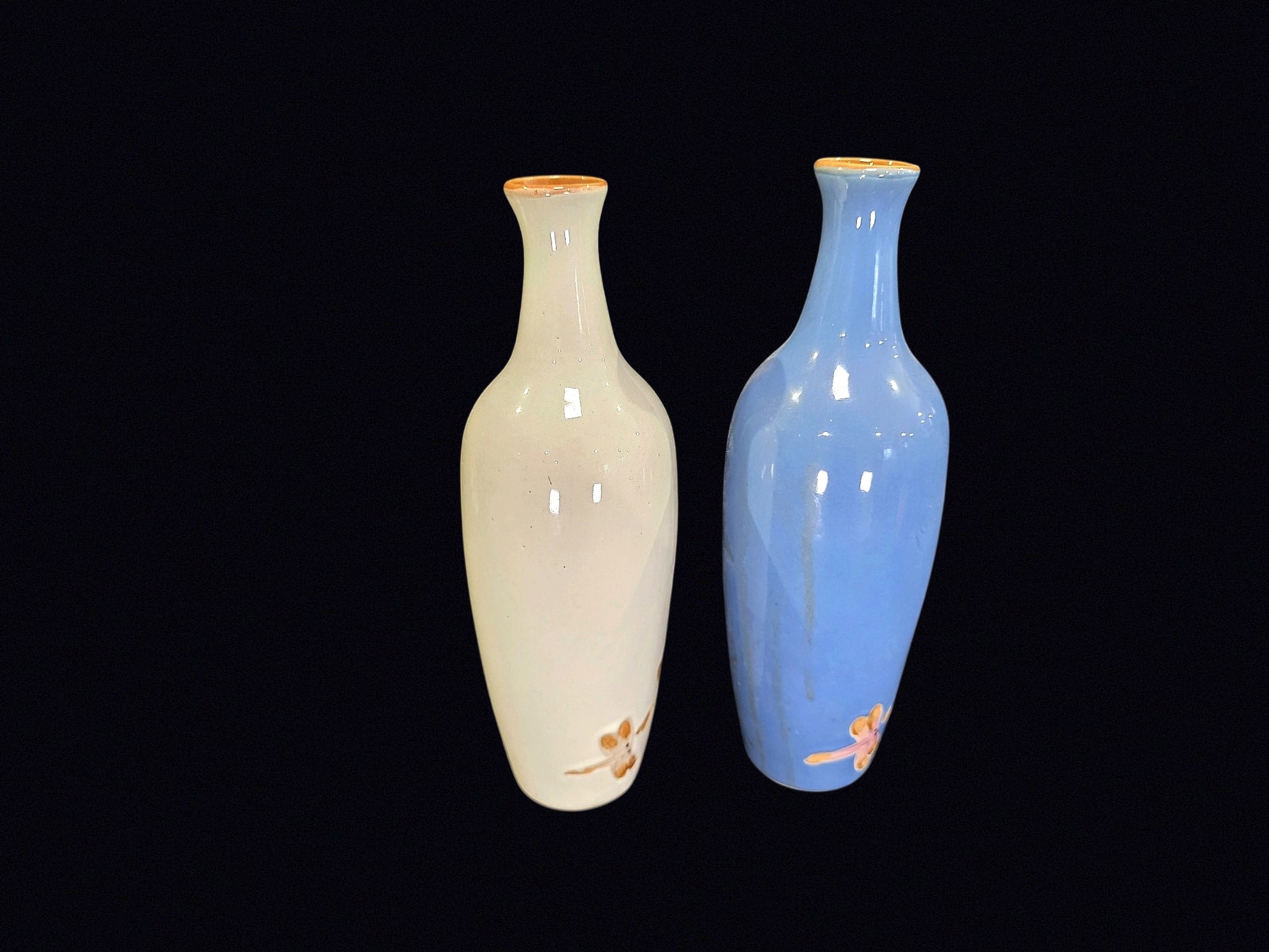 Tokkuri Sake Bottles Pair Dragonfly c1950