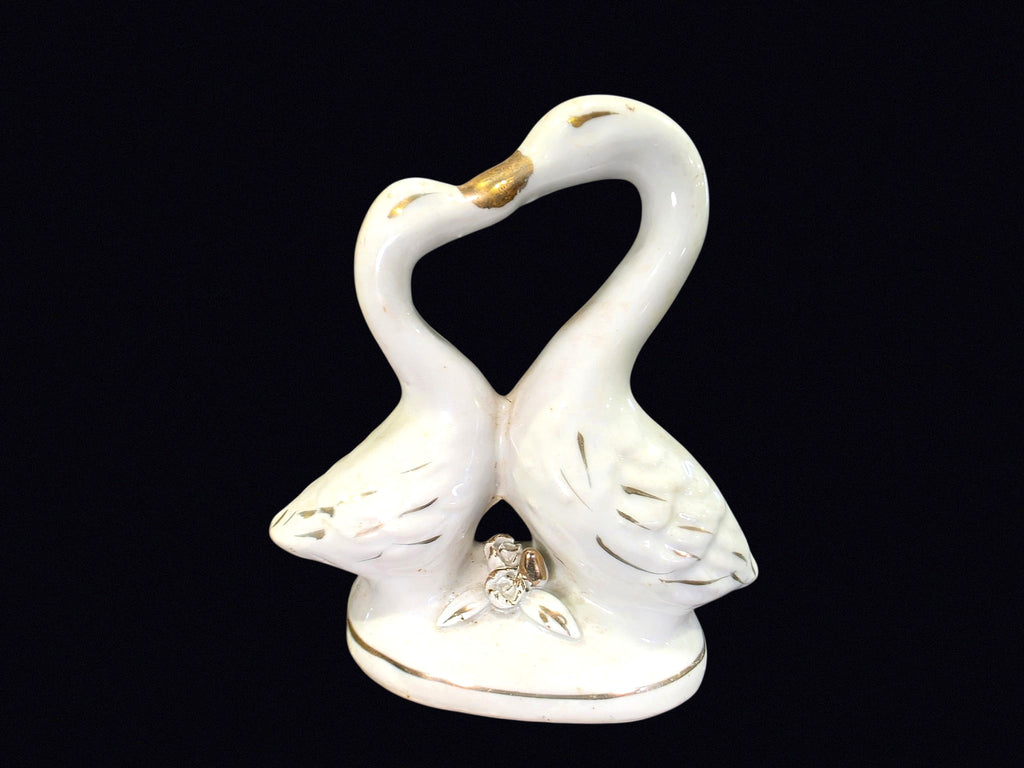 Chinese Porcelain Double Swan Figurine Gilt