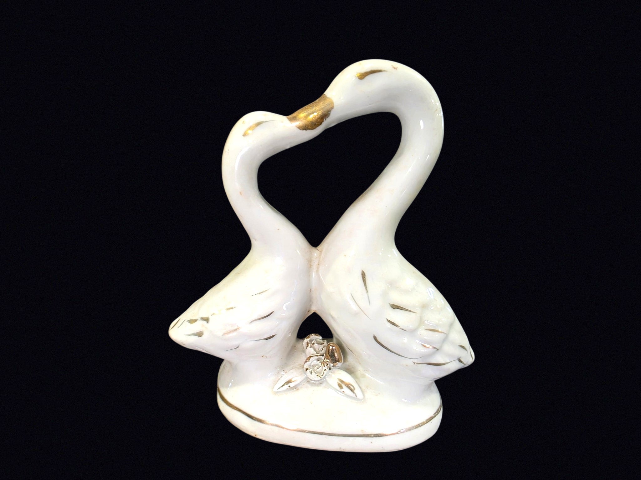Chinese Porcelain Double Swan Figurine Gilt