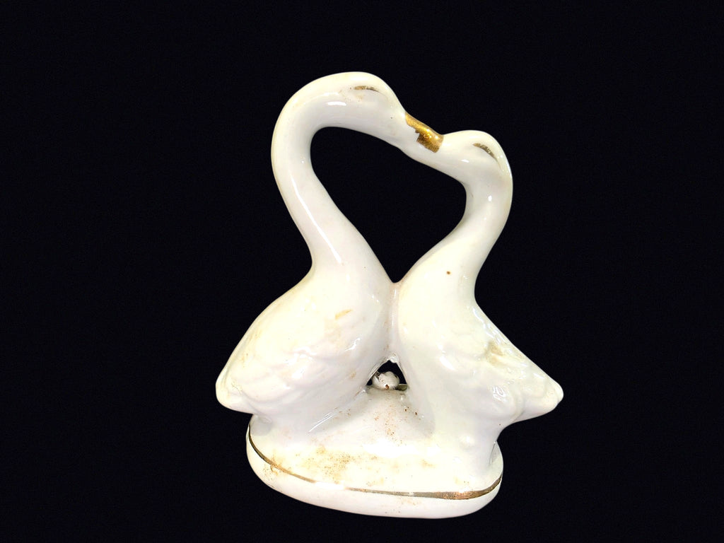 Chinese Porcelain Double Swan Figurine Gilt