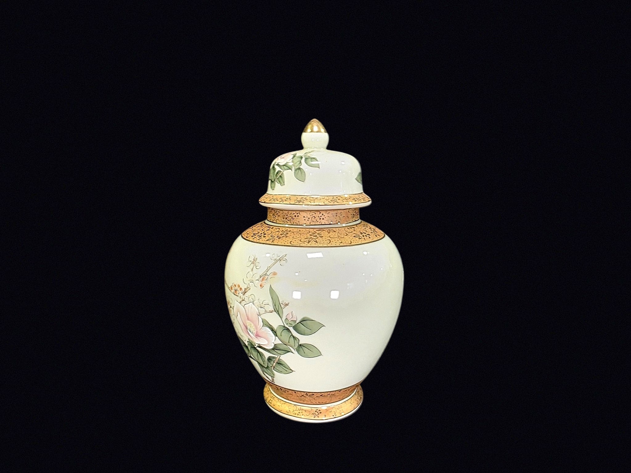 Japan Porcelain Ginger Jar Bird Floral Gilt Lid