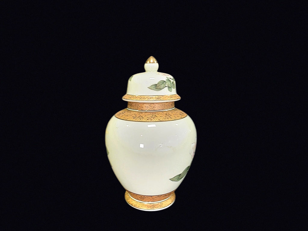 Japan Porcelain Ginger Jar Bird Floral Gilt Lid