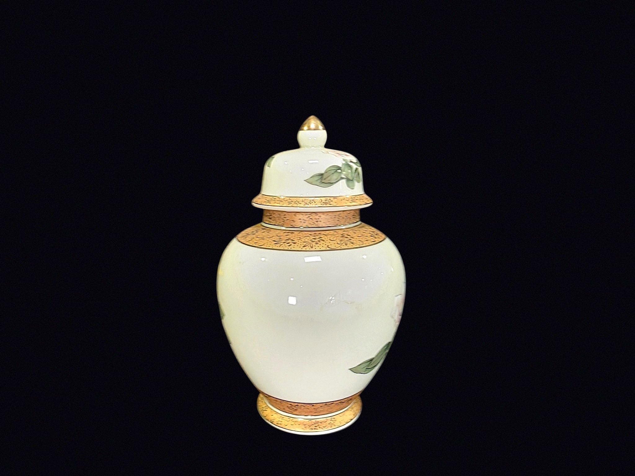 Japan Porcelain Ginger Jar Bird Floral Gilt Lid