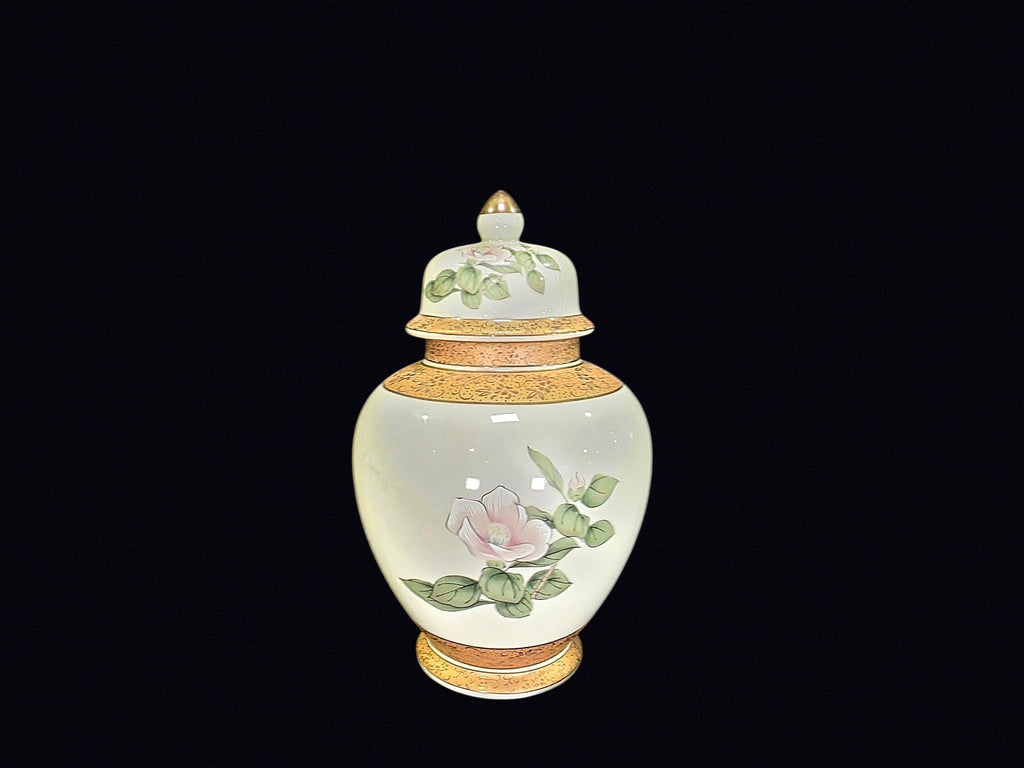 Japan Porcelain Ginger Jar Bird Floral Gilt Lid