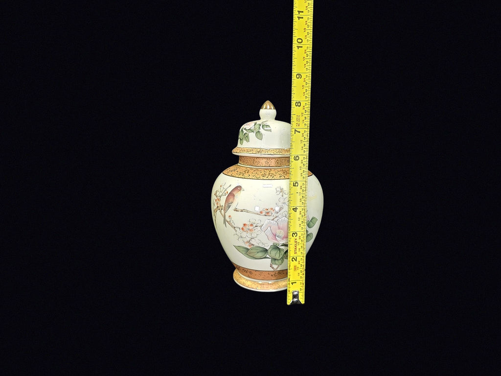 Japan Porcelain Ginger Jar Bird Floral Gilt Lid