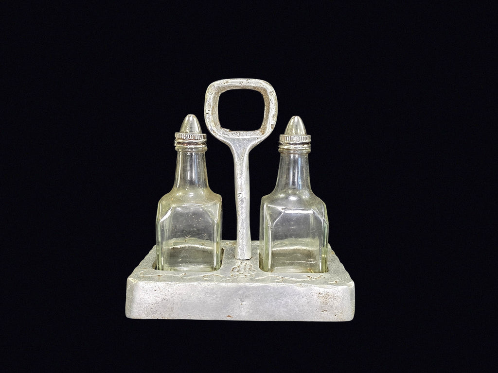 MCM Aluminum Tray Glass Oil Vinegar Cruet Set