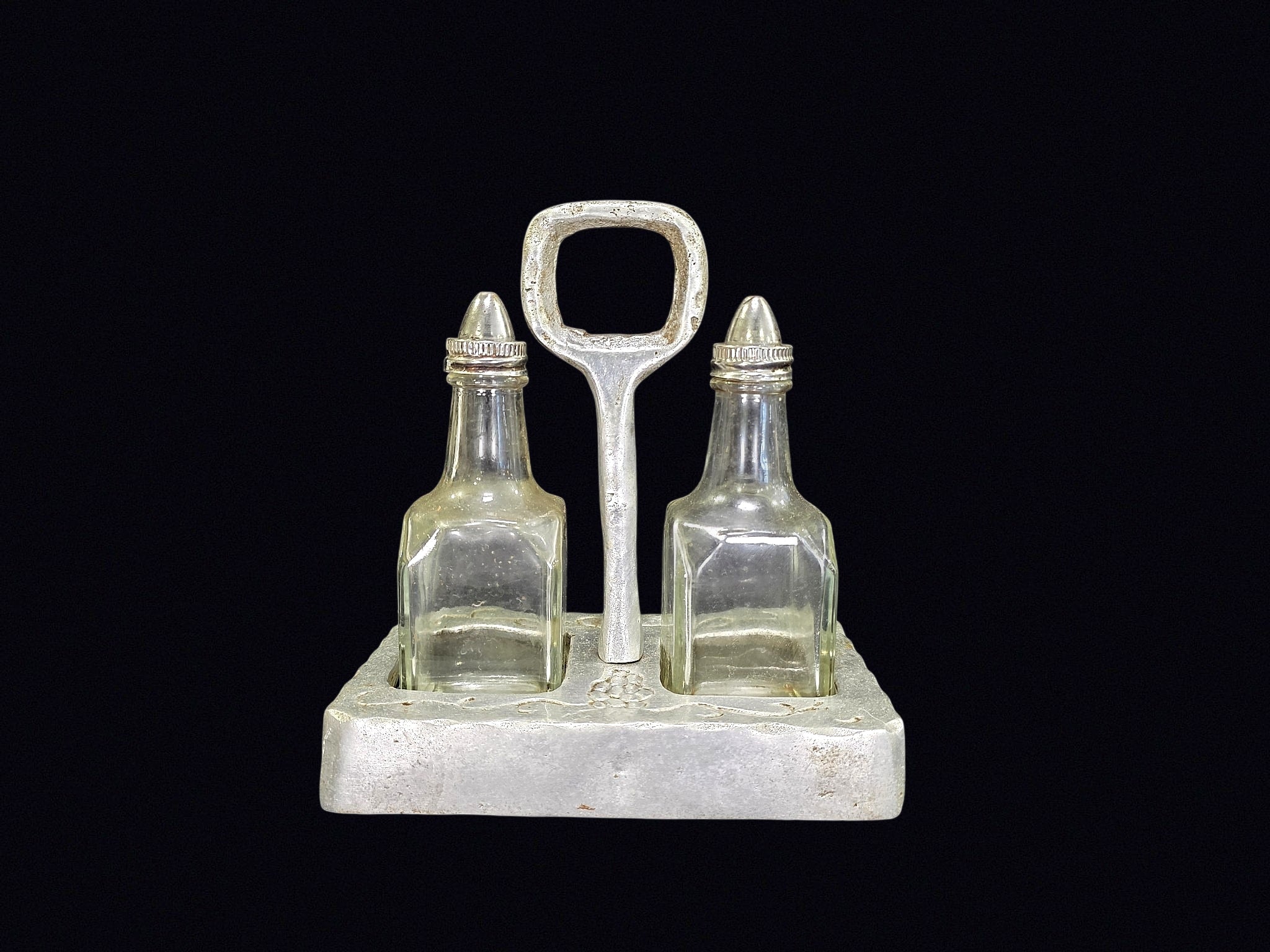 MCM Aluminum Tray Glass Oil Vinegar Cruet Set
