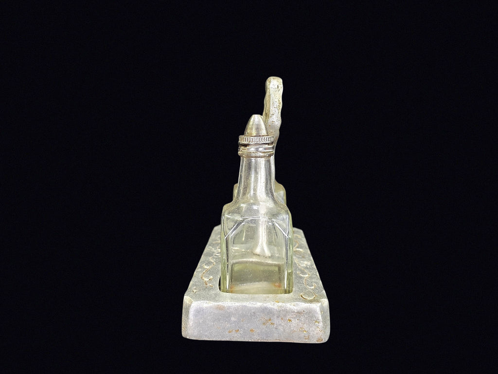 MCM Aluminum Tray Glass Oil Vinegar Cruet Set