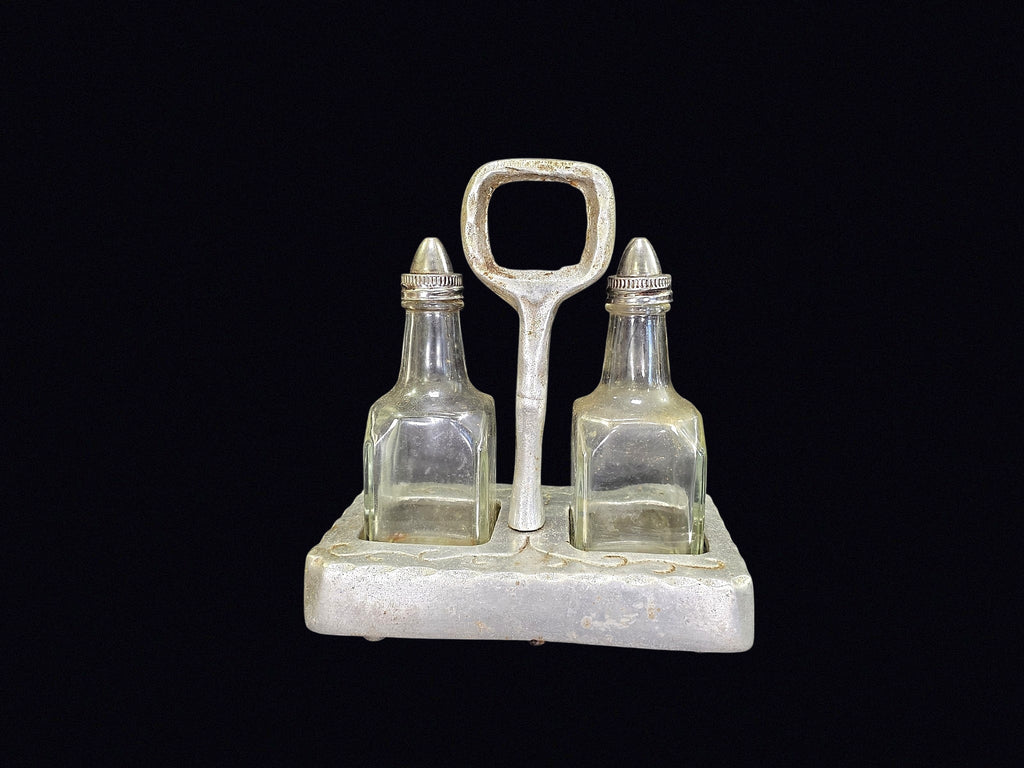 MCM Aluminum Tray Glass Oil Vinegar Cruet Set