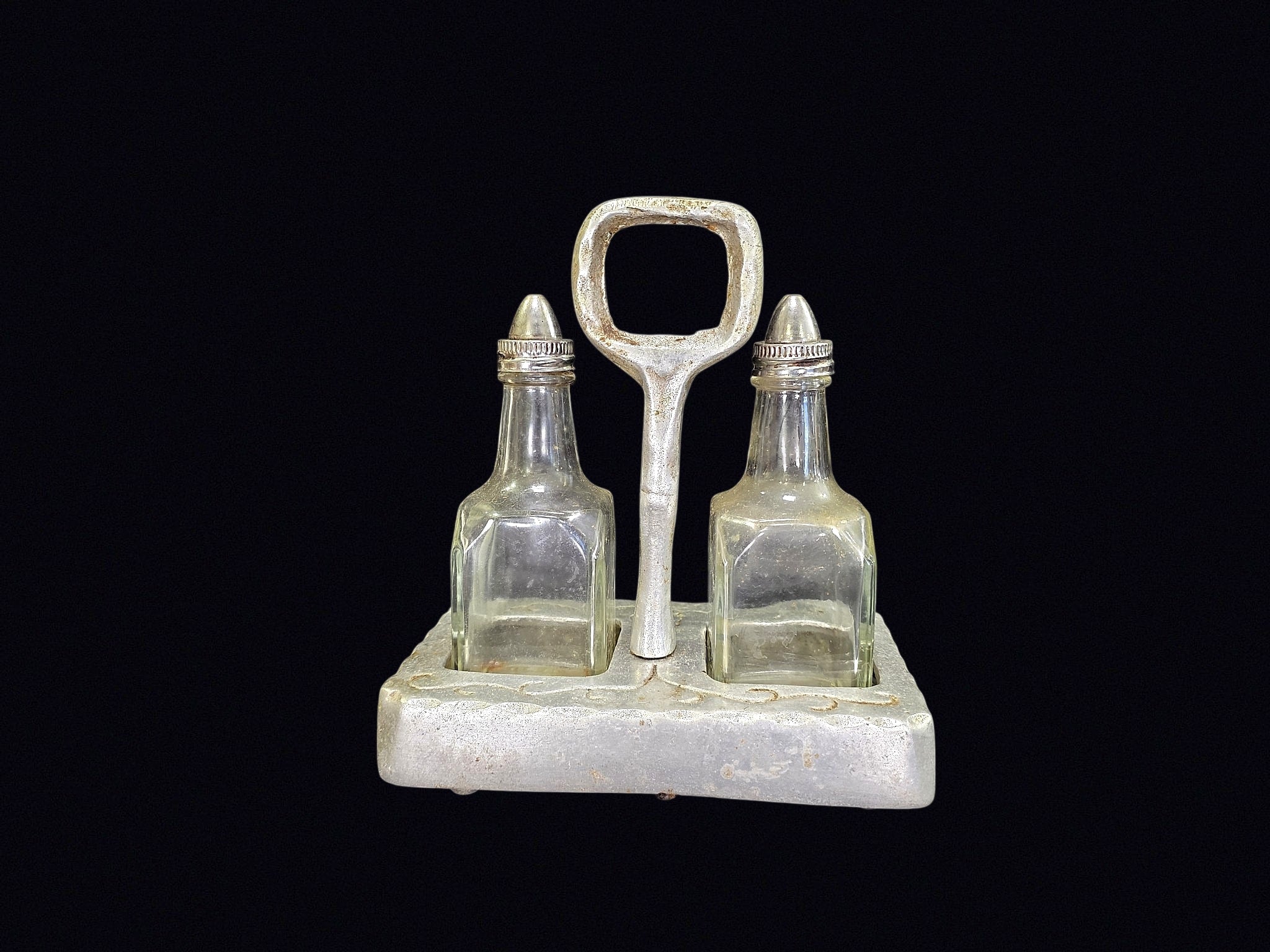 MCM Aluminum Tray Glass Oil Vinegar Cruet Set