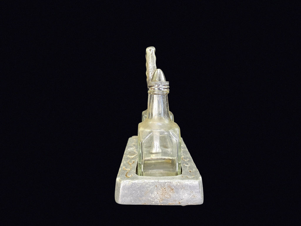 MCM Aluminum Tray Glass Oil Vinegar Cruet Set