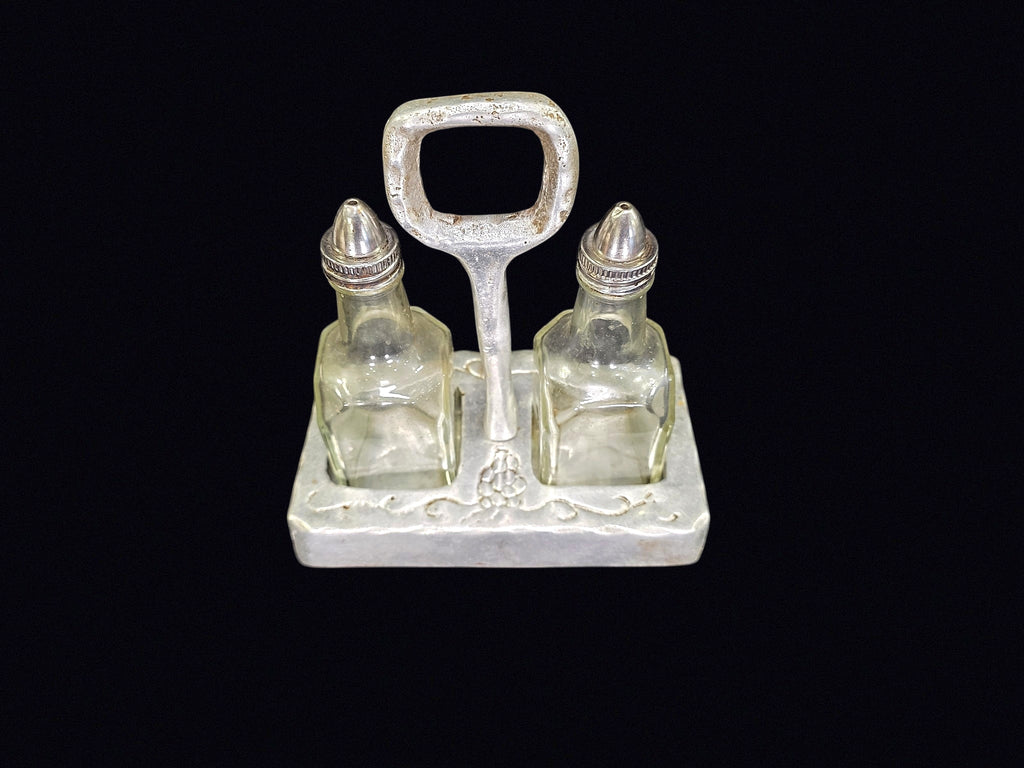 MCM Aluminum Tray Glass Oil Vinegar Cruet Set