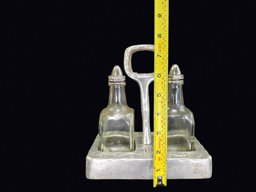 MCM Aluminum Tray Glass Oil Vinegar Cruet Set