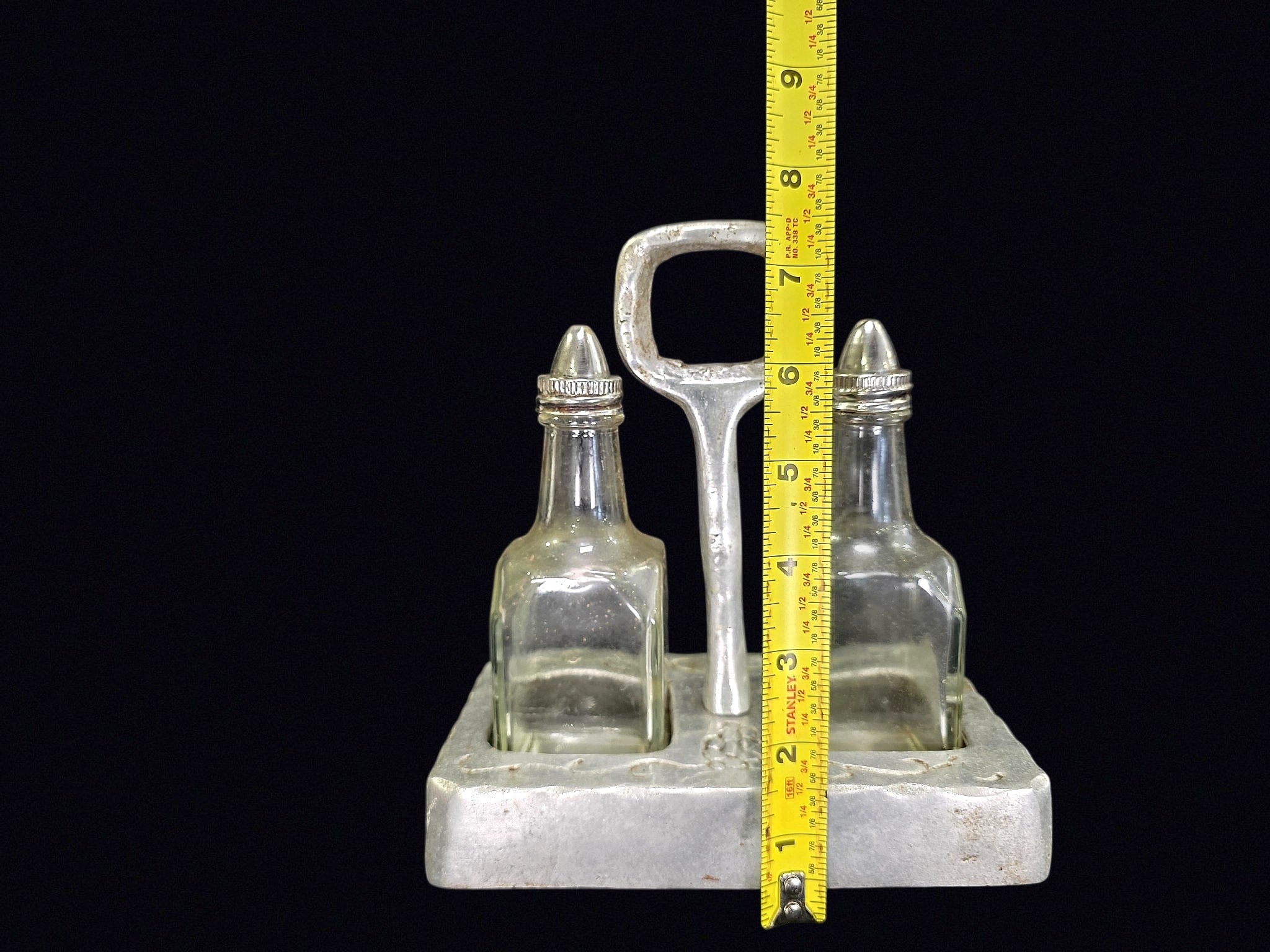 MCM Aluminum Tray Glass Oil Vinegar Cruet Set