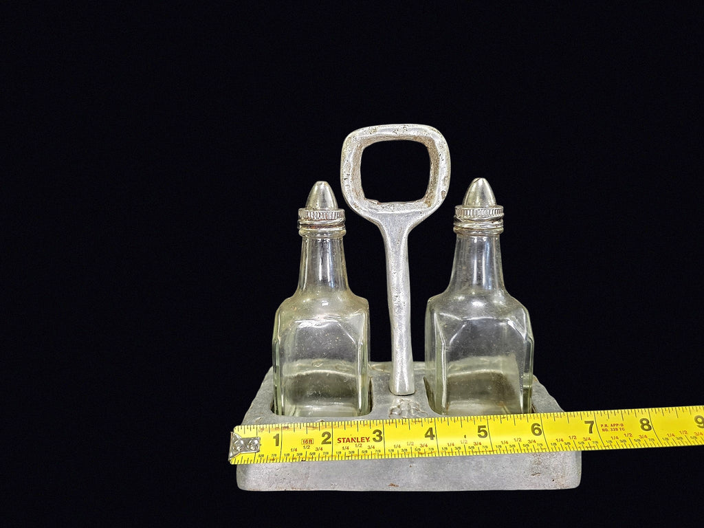 MCM Aluminum Tray Glass Oil Vinegar Cruet Set