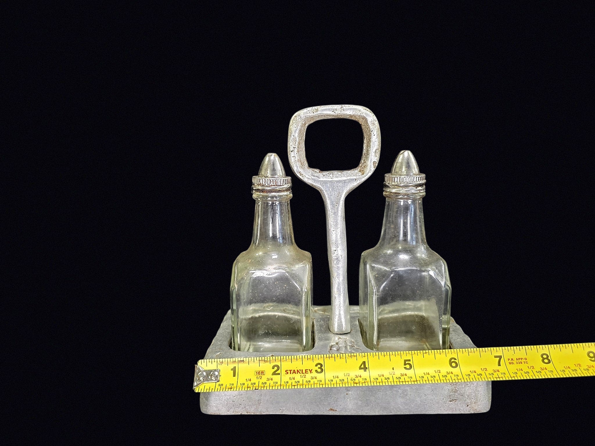 MCM Aluminum Tray Glass Oil Vinegar Cruet Set